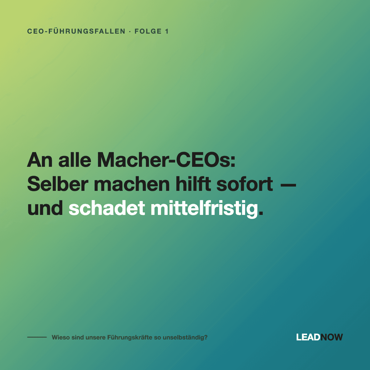 CEO-Führungsfallen, Folge 1: An alle Macher-CEOs — selber machen hilft sofort, schadet mittelfristig